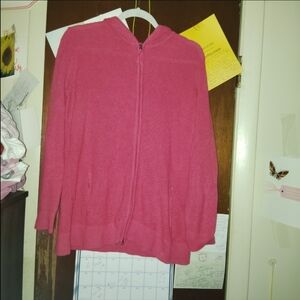LL BEAN Pink Ribbed Zip Up Sweater XL